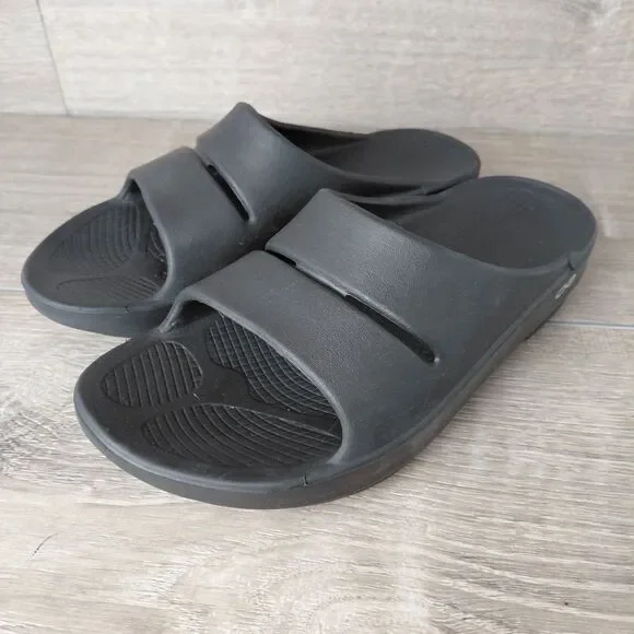 OOFOS OOahh Slides Unisex M5 W7 Black Slip On Orthopedic Recovery Comfort Sandal - Picture 4 of 9